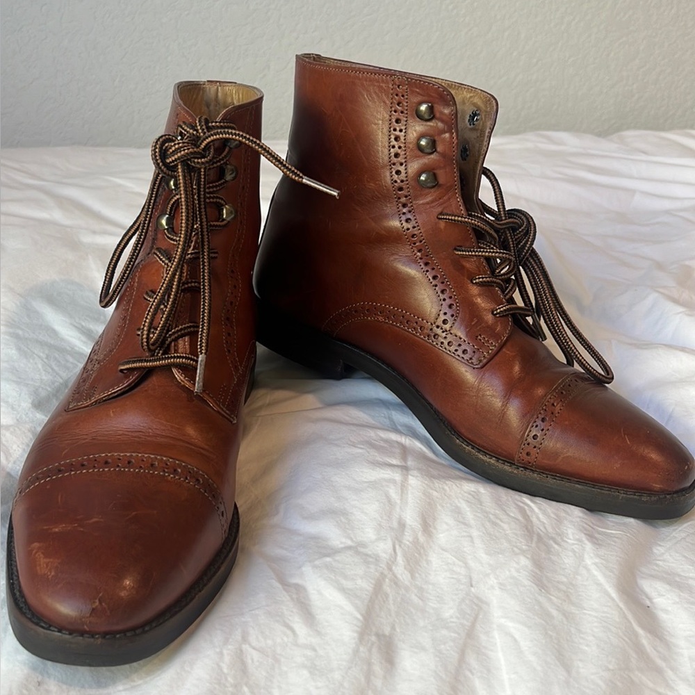 Cole Haan Brown Leather ankle Boots Sz 9 Oxford lace up vintage boots Italian